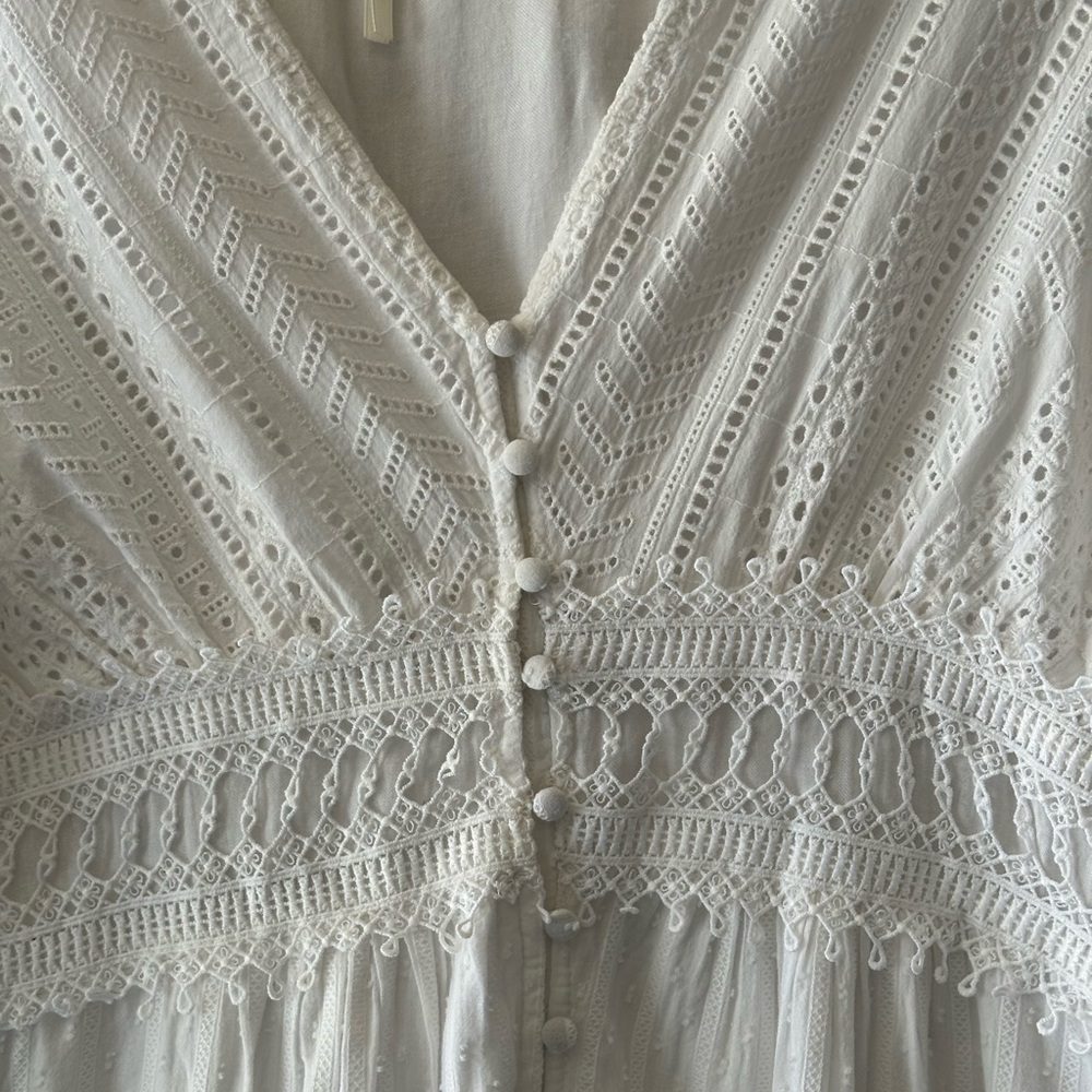 Anthropologie white cotton lace midi dress